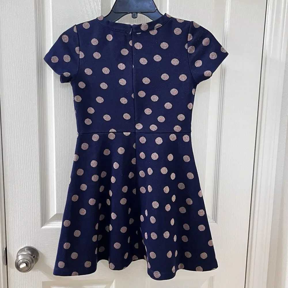 Johnnie B by Boden Navy Blue Gold Polka Dot Dress Fit & Flare Girls Size 9-10